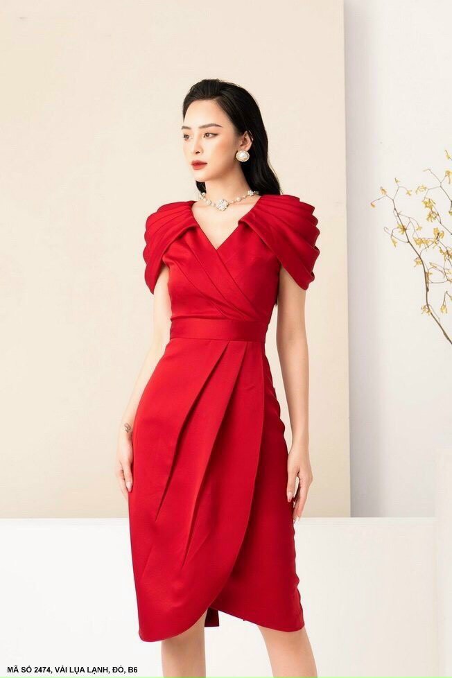Đầm Lai Chéo Tay Xếp Ly - D2474